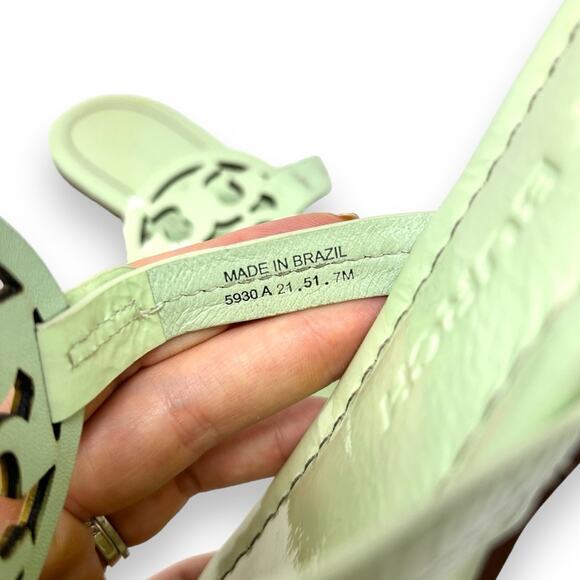 Tory Burch Patent Leather Miller Sandal Meadow Mist Pastel Green 7 Women’s - Picture 8 of 14